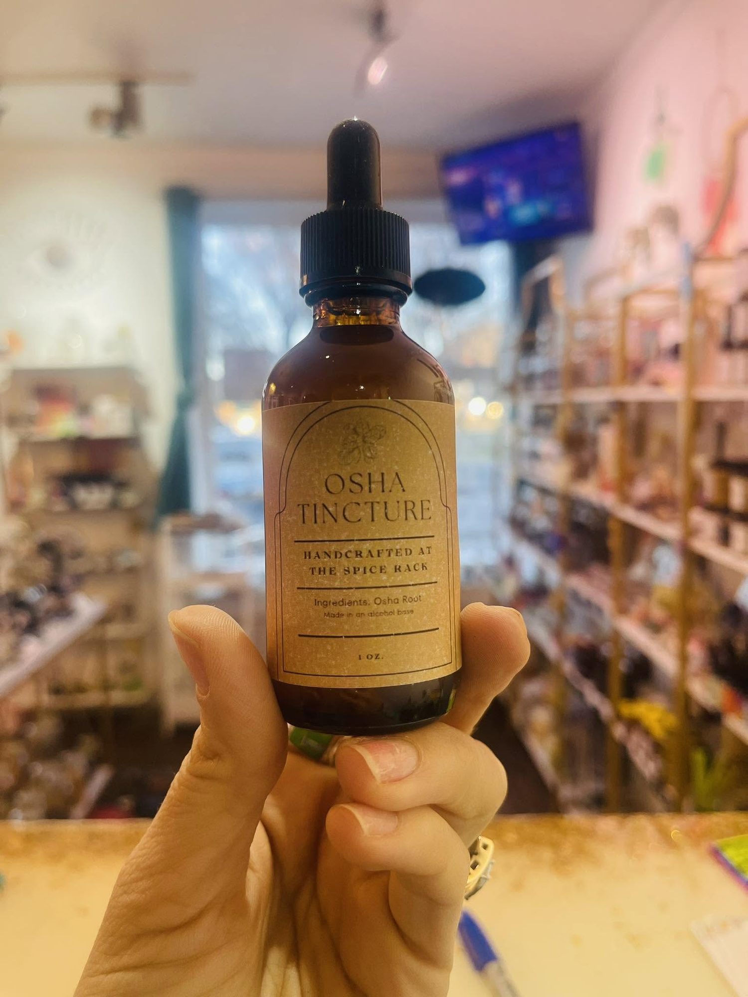 Bottle of house-made Osha Root Tincture, handcrafted at The Spice Rack